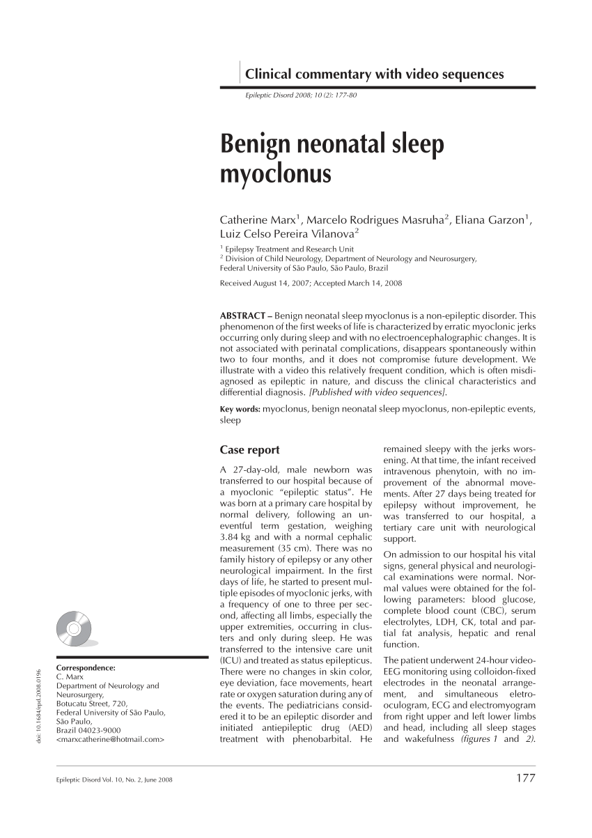 Pdf Benign Neonatal Sleep Myoclonus 2726