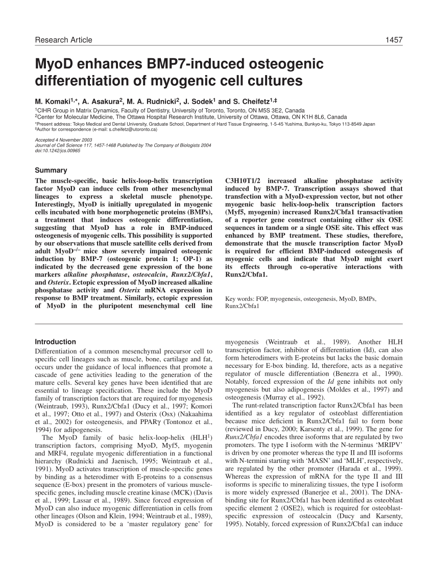 PDF) MyoD enhances BMP7-induced osteogenic differentiation of ...