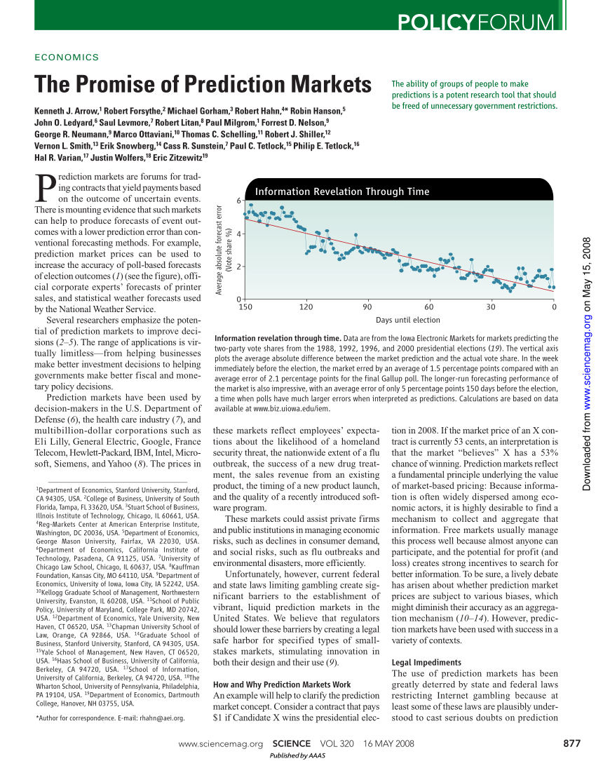 PDF Economics The promise of prediction markets