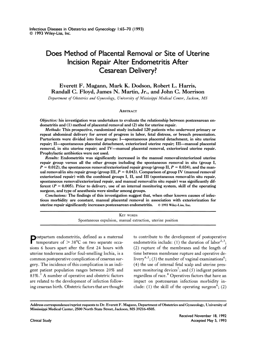 (PDF) Does Method of Placental Removal or Site of Uterine Incision