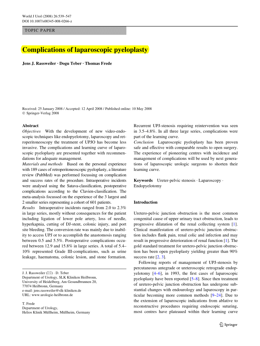 PDF] Adult Stentless Laparoscopic Pyeloplasty