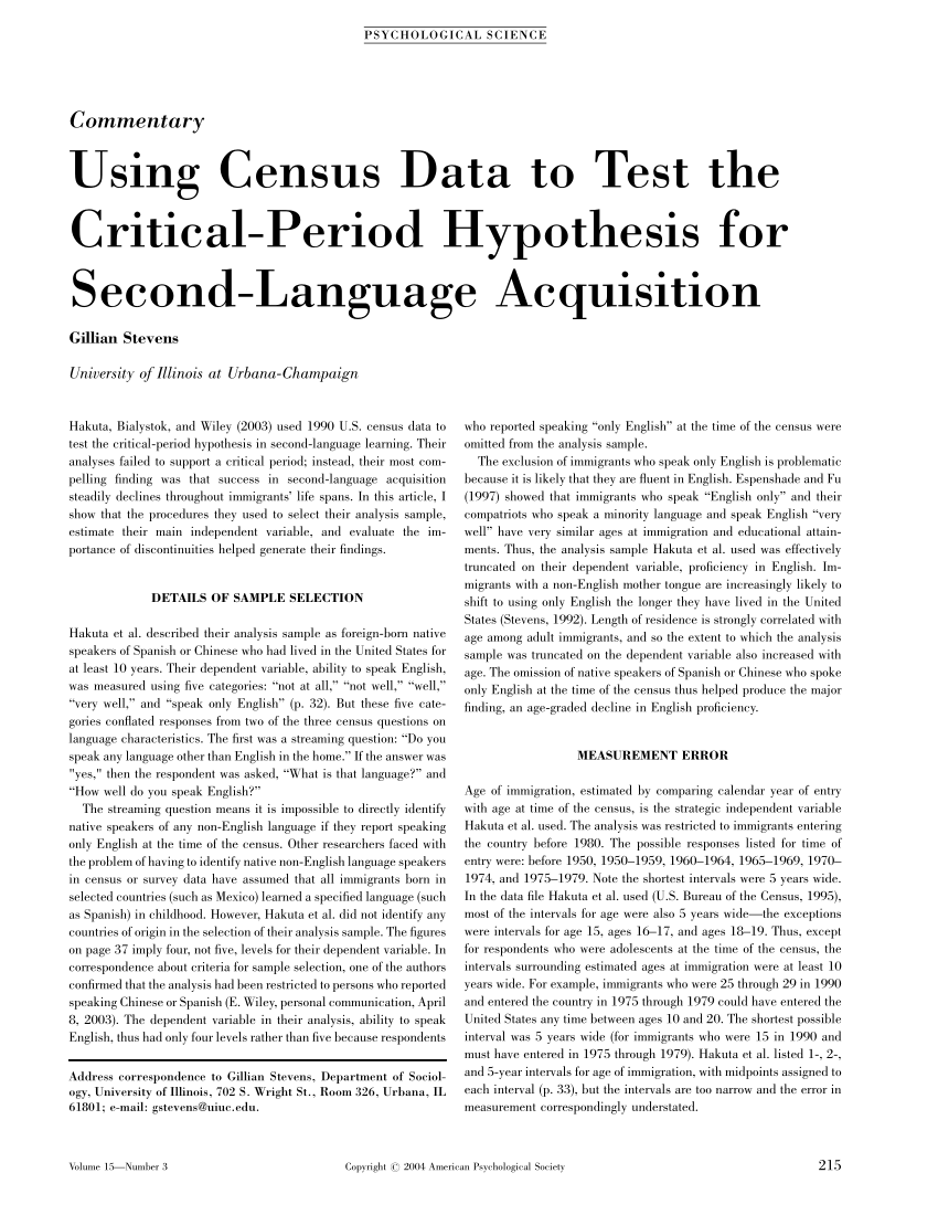 critical period hypothesis in second language acquisition pdf