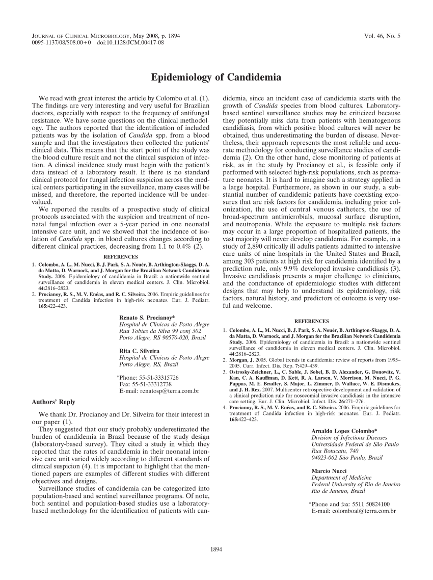 Pdf Epidemiology Of Candidemia 