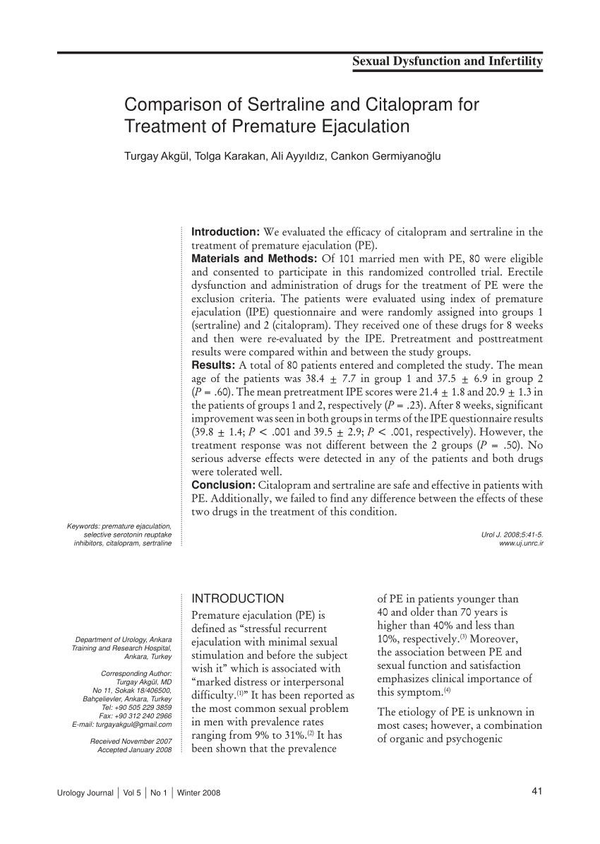 PDF Comparison of Sertraline and Citalopram for Treatment of