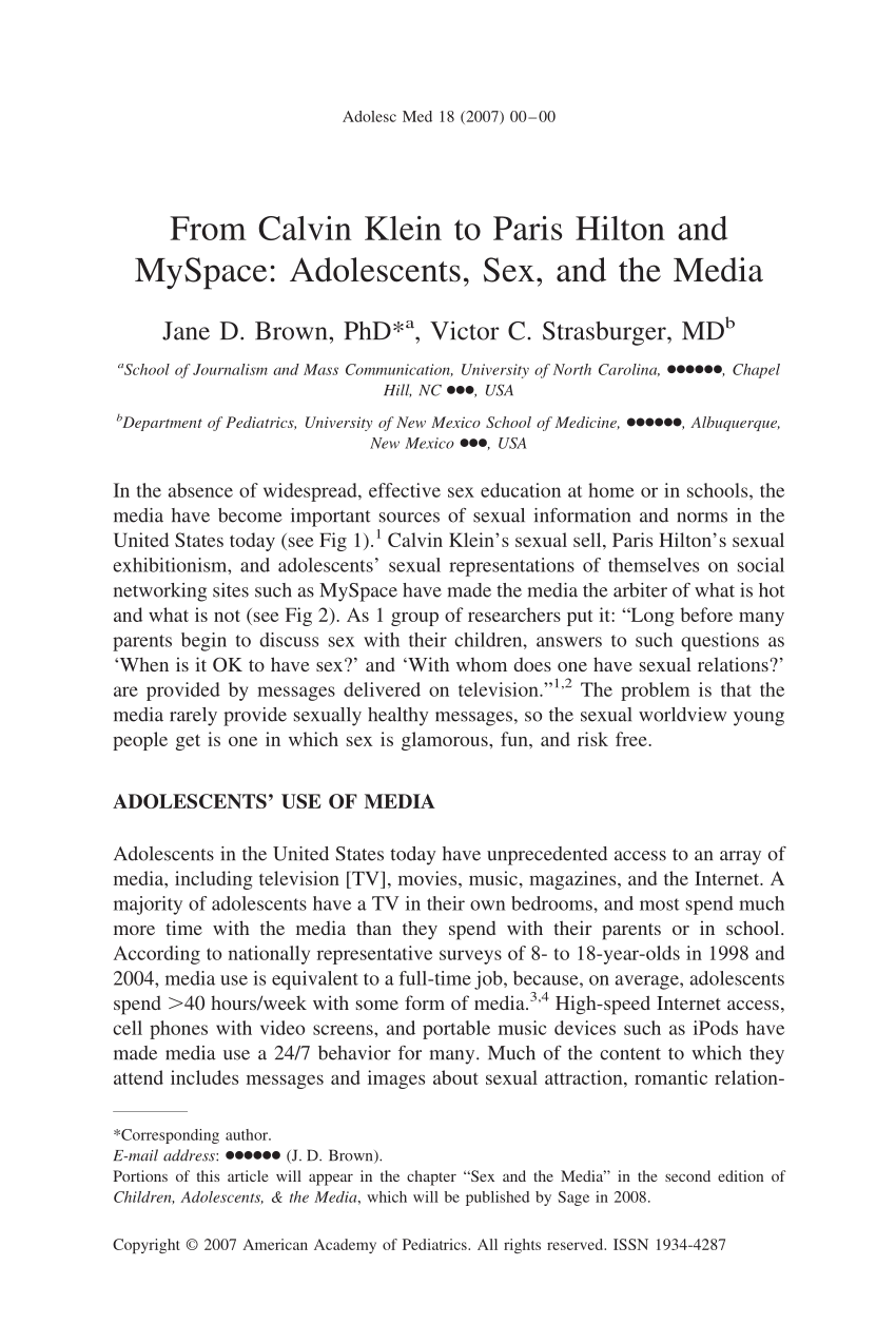 PDF) From Calvin Klein to Paris Hilton and MySpace: Adolescents, Sex, and  the Media
