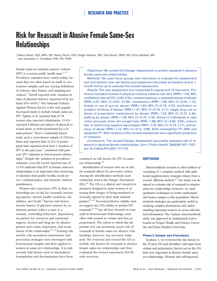 PDF) Risk for Reassault in Abusive Female Same-Sex Relationships