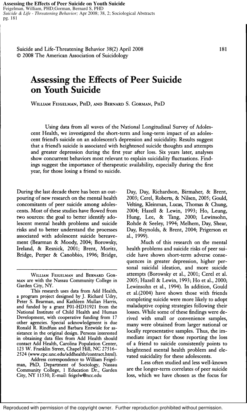 teenage suicide research paper topics