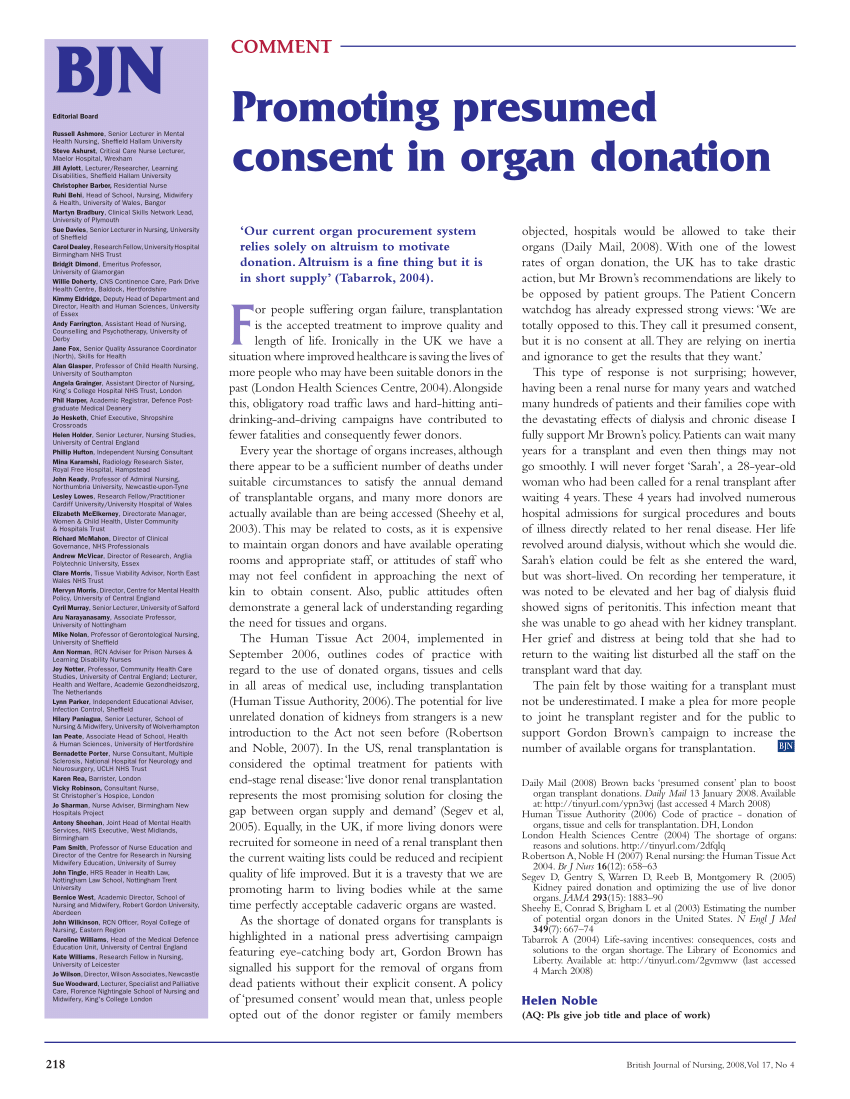 Pdf Promoting Presumed Consent In Organ Donation 