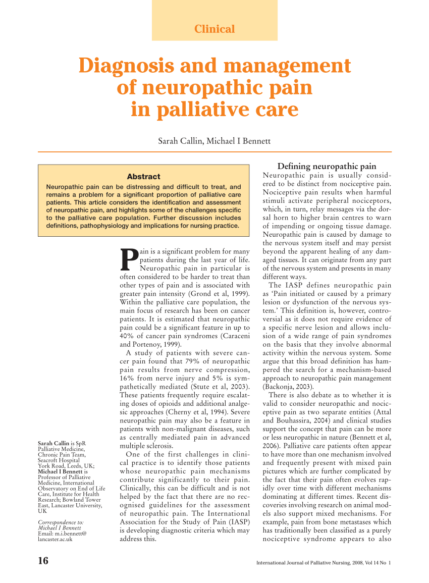 Pdf Diagnosis And Management Of Neuropathic Pain In - 