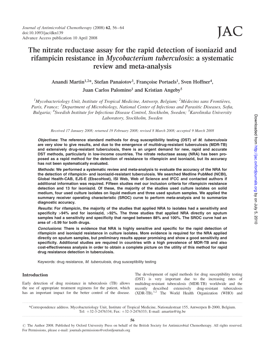 Pdf The Nitrate Reductase Assay For The Rapid Detection Of Isoniazid And Rifampicin Resistance