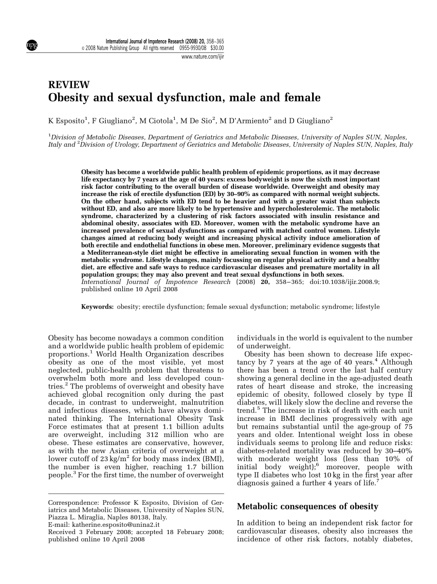 PDF Obesity and sexual dysfunction male and female