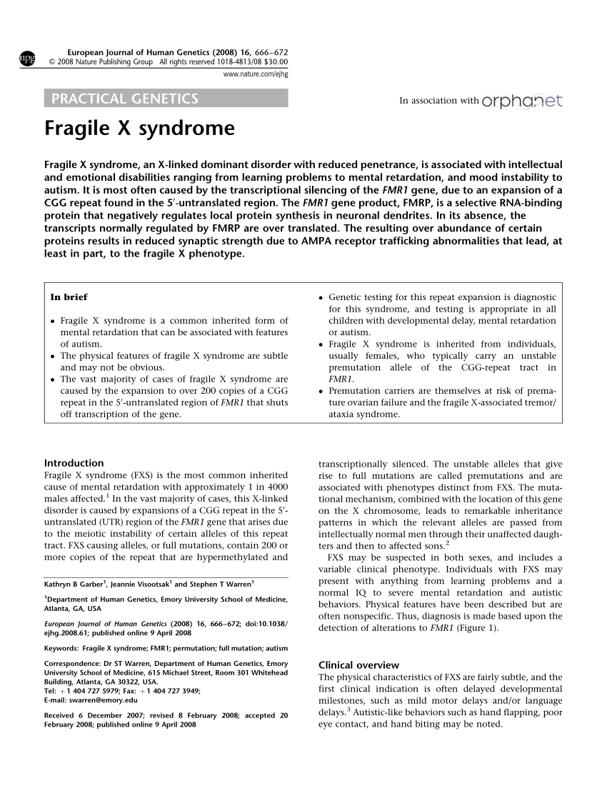 Fragile x syndrome research articles