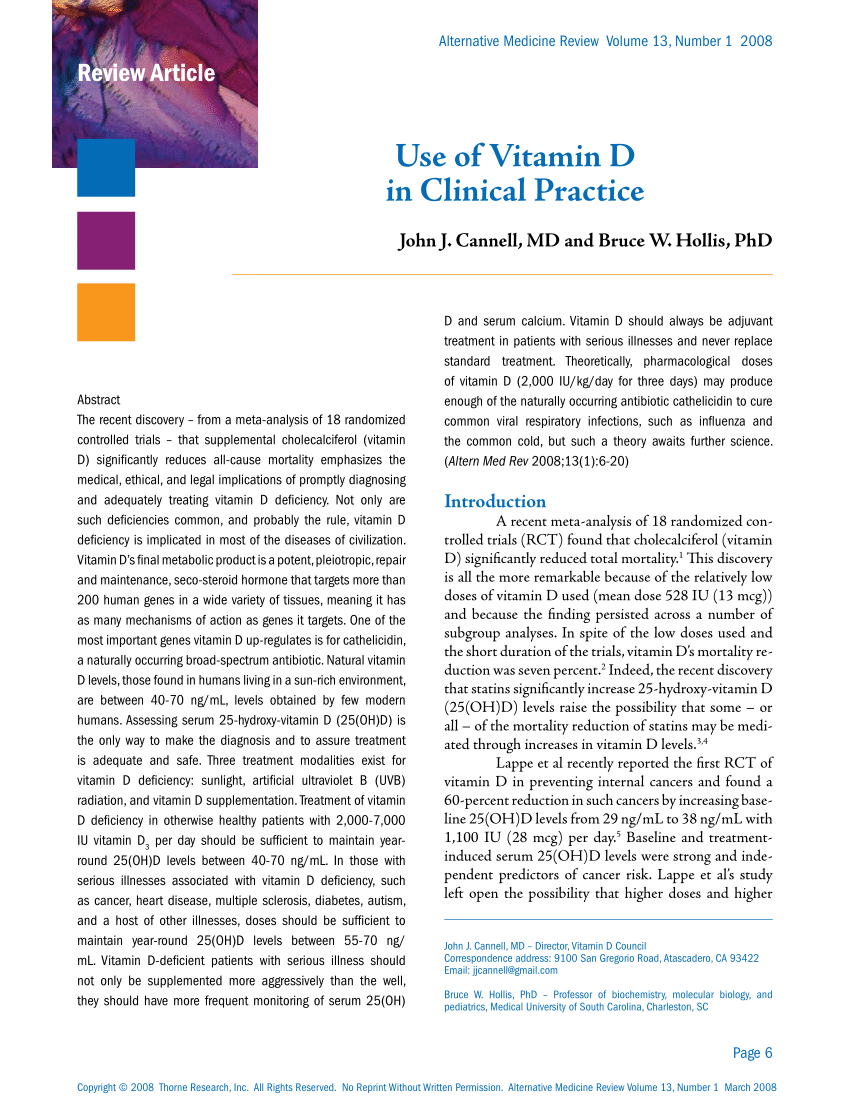 Pdf Use Of Vitamin D In Clinical Practice