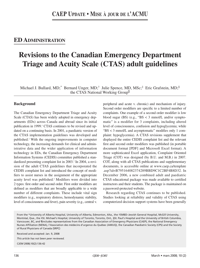 Pdf Revisions To The Canadian Emergency Department Triage