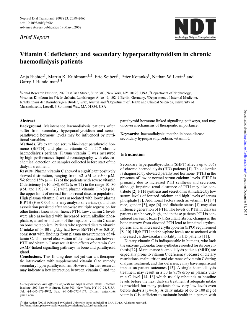 (PDF) Vitamin C deficiency and secondary hyperparathyroidism in chronic