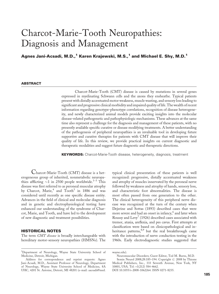 Pdf Charcot Marie Tooth Neuropathies Diagnosis And Management