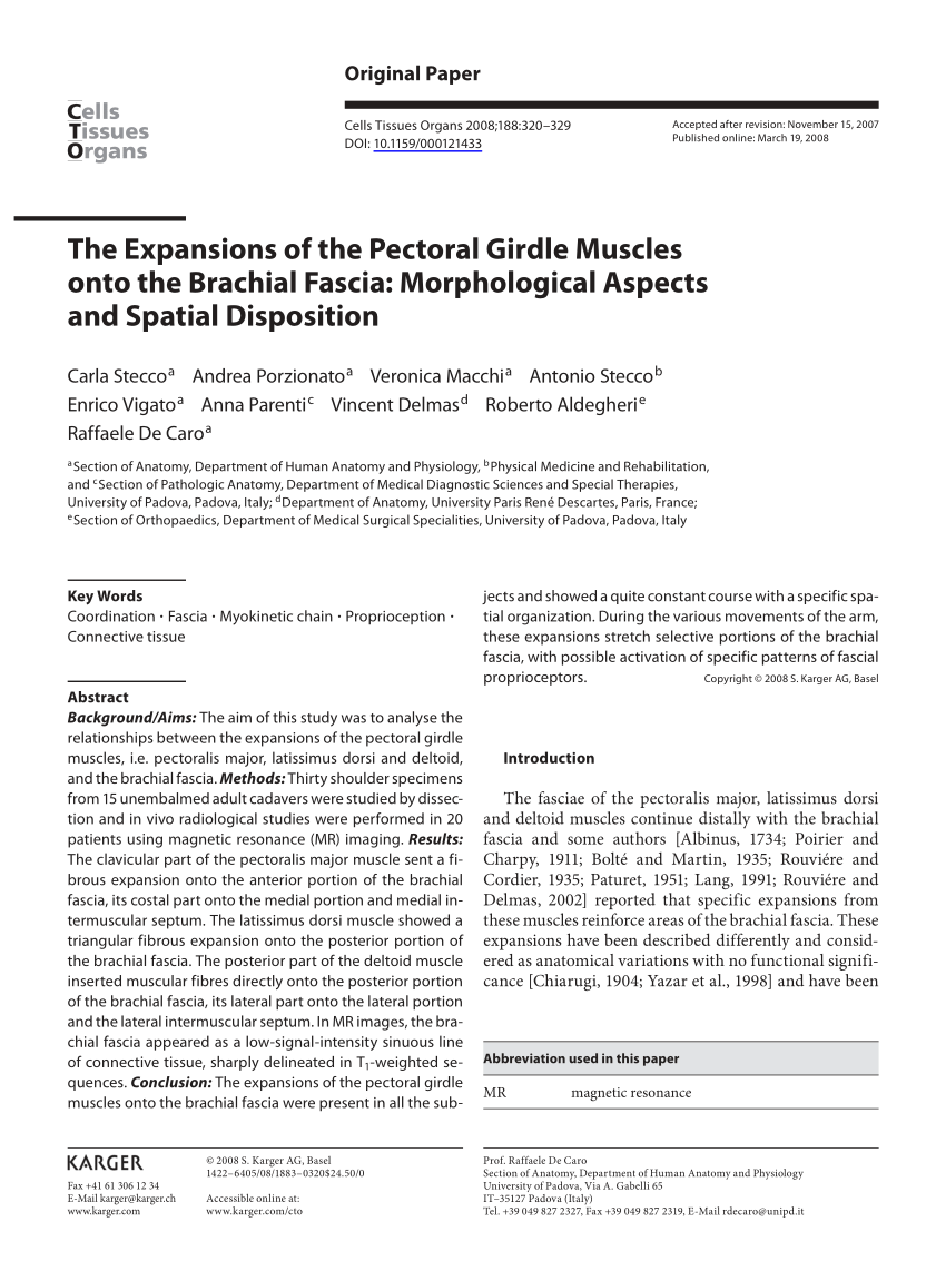 Pdf The Expansions Of The Pectoral Girdle Muscles Onto The Brachial Fascia Morphological Aspects And Spatial Disposition