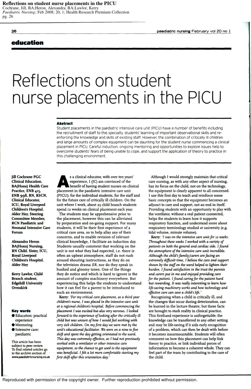 nursing student reflection on clinical placement