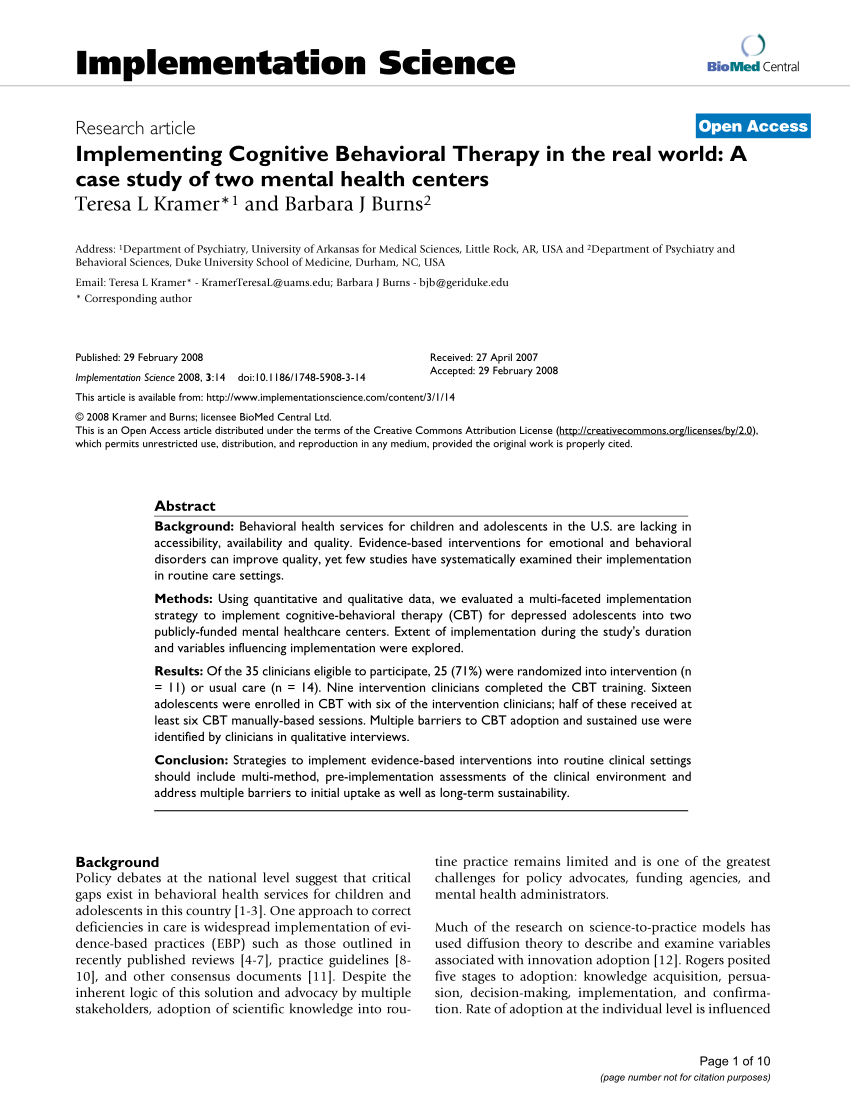 case study and application of cognitive psychotherapy