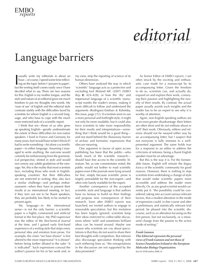 language barrier thesis statement