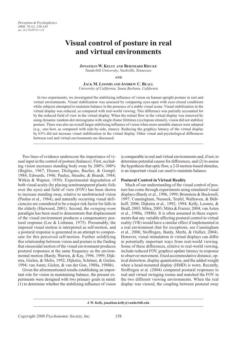 (PDF) Visual control of posture in real and virtual environments