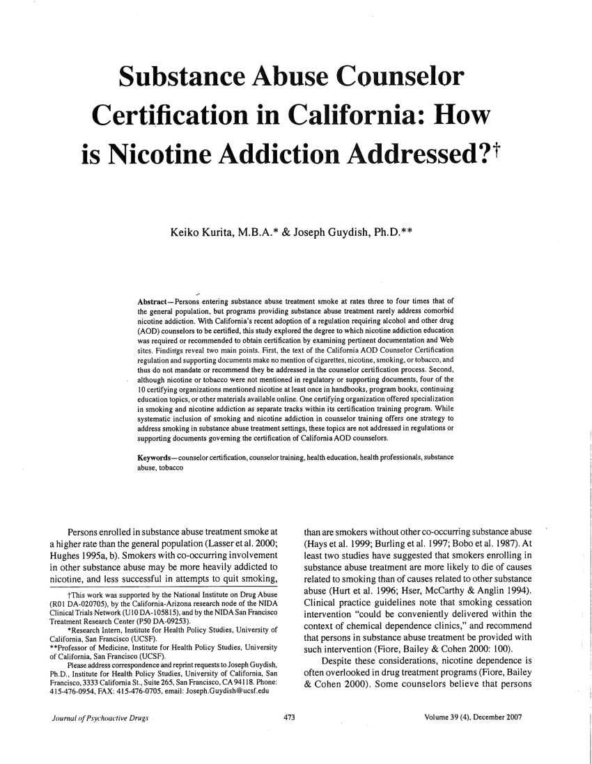 (PDF) Substance Abuse Counselor Certification in California: How is