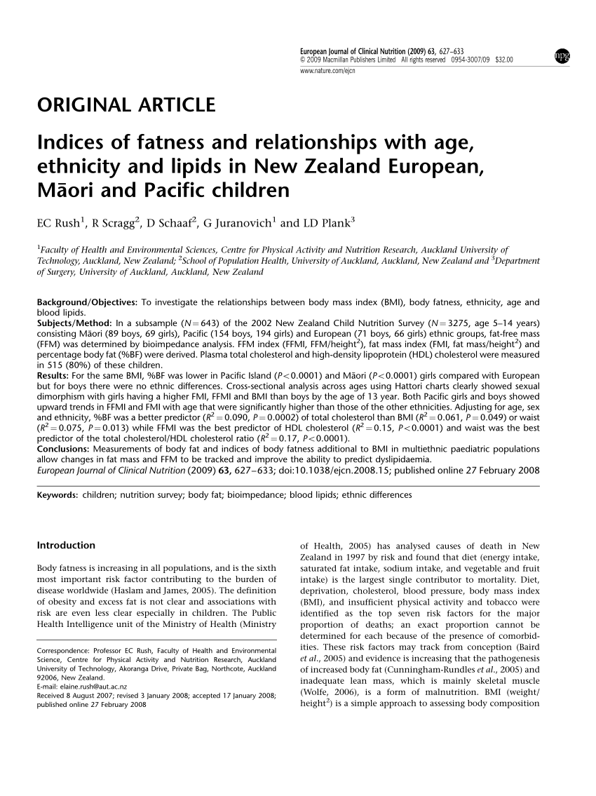 Pdf Indices Of Fatness And Relationships With Age Ethnicity And