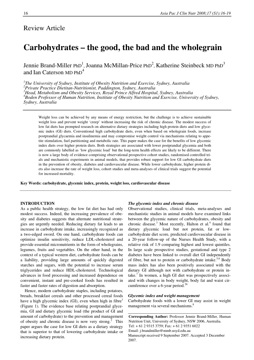 PDF) Carbohydrates - The good, the bad and the wholegrain