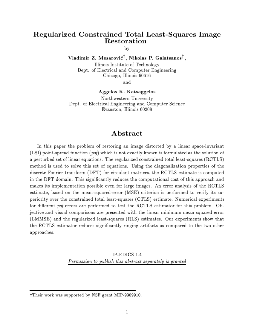 (PDF) Regularized constrained total least squares image restoration