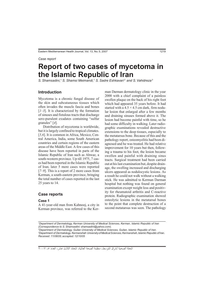 Pdf Report Of Two Cases Of Mycetoma In The Islamic Republic Of Iran