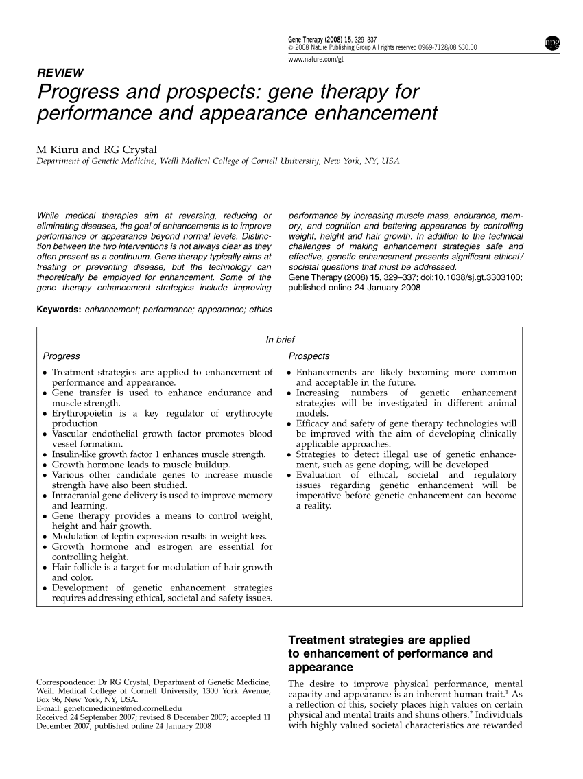 PDF Progress and prospects Gene therapy for performance and