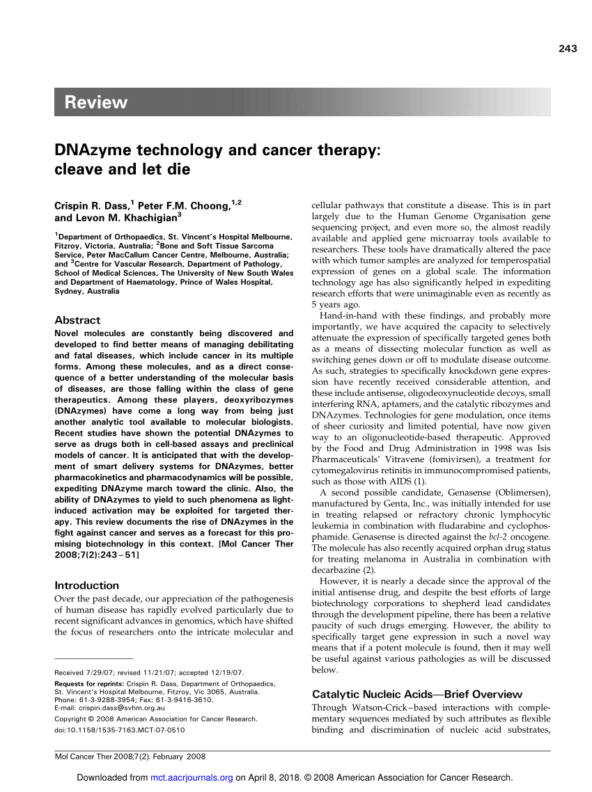 PDF) DNAzyme technology and cancer therapy: cleave and let die
