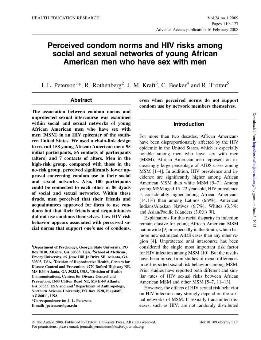 Pdf Perceived Condom Norms And Hiv Risks Among Social And Sexual Networks Of Young African 4162