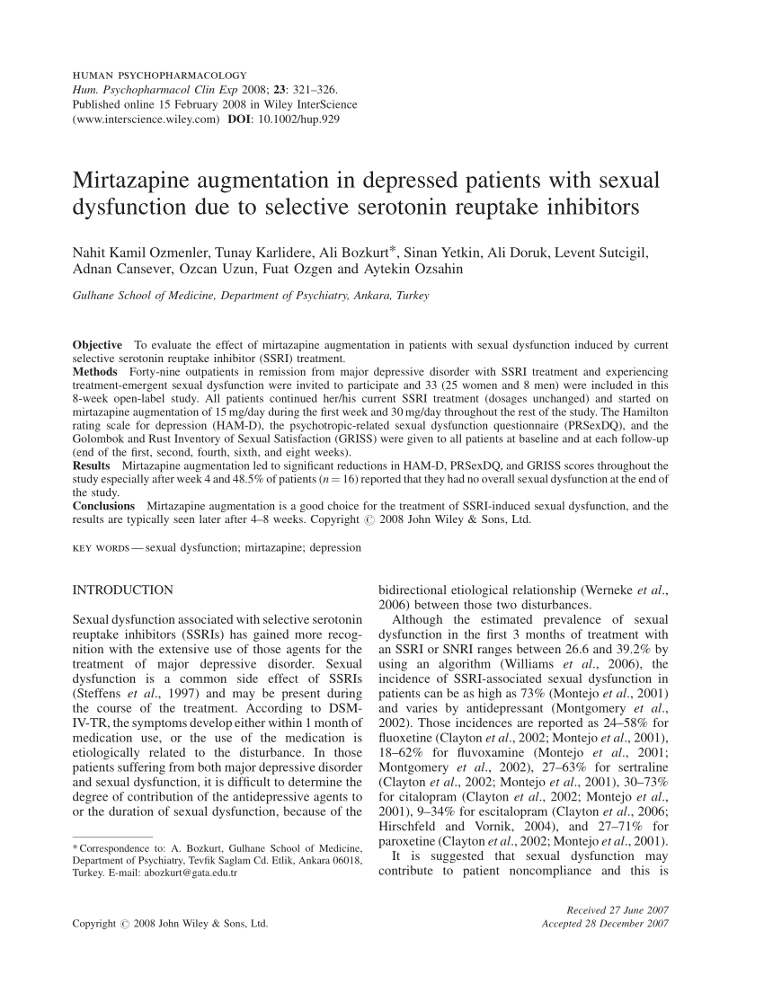 PDF Mirtazapine augmentation in depressed patients with sexual