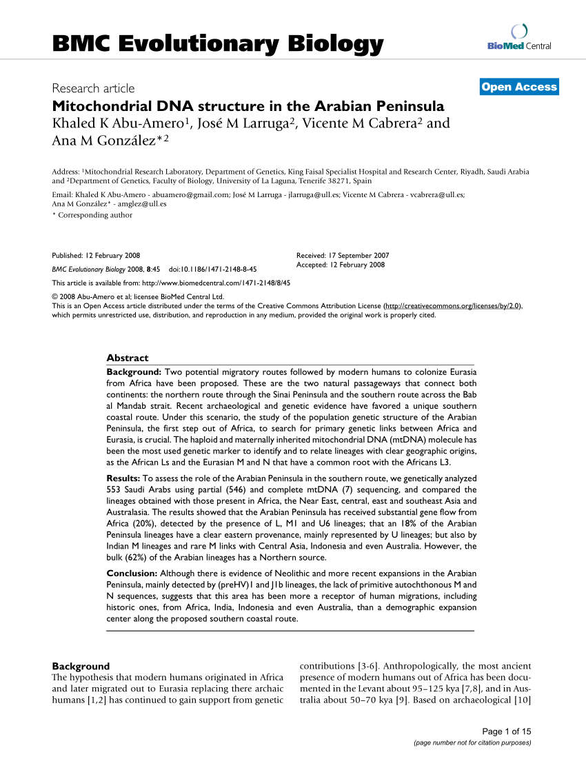 Pdf Mitochondrial Dna Structure In The Arabian Peninsula