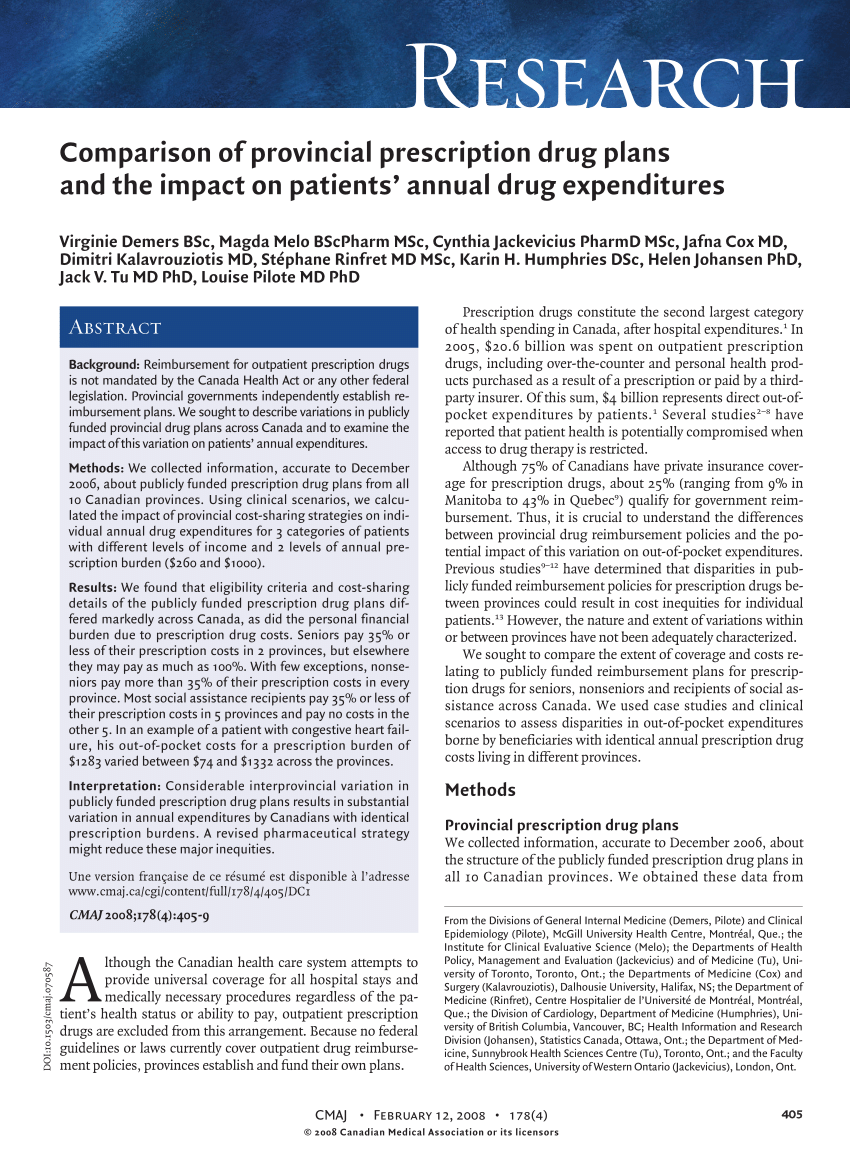 (PDF) Comparison of provincial prescription drug plans and the impact ...