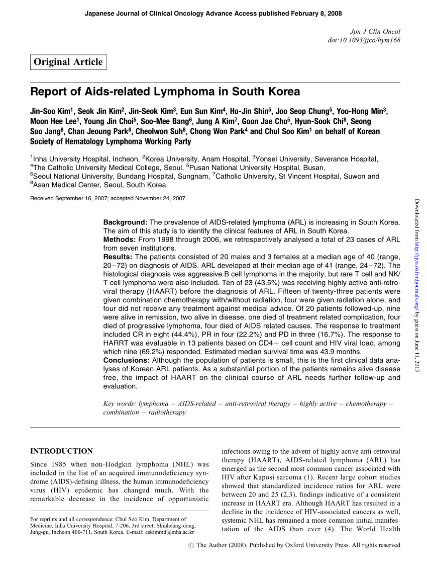 Pdf Report Of Aids Related Lymphoma In South Korea