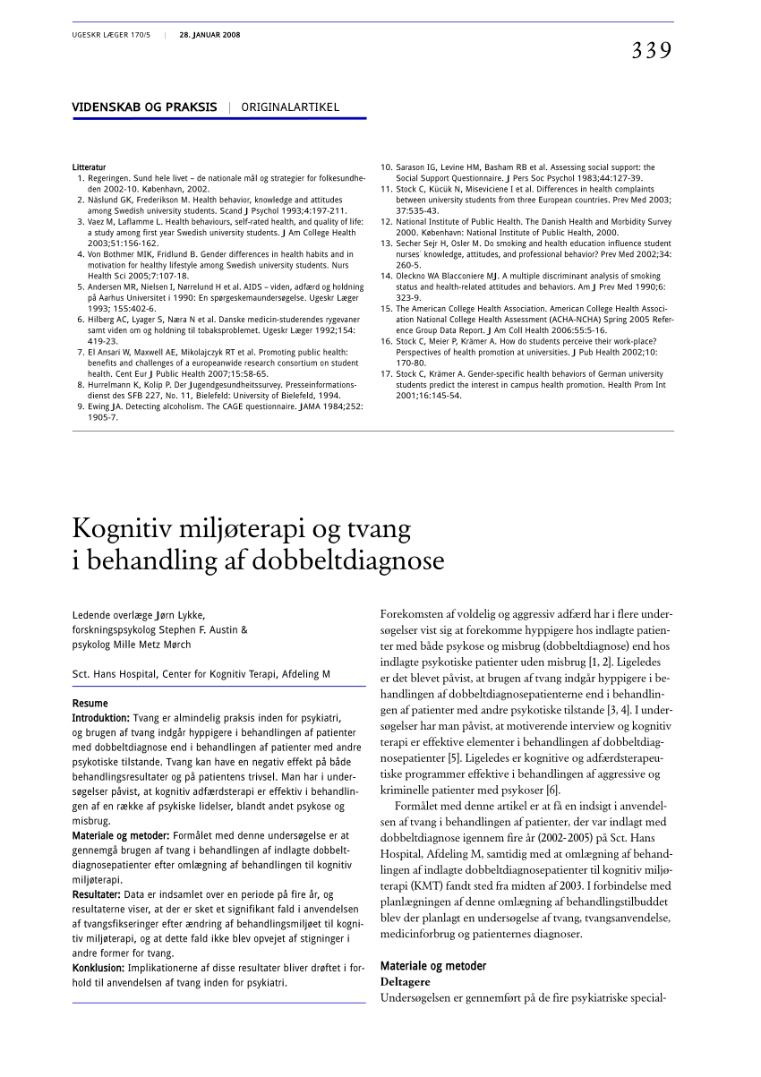 Kosciuszko hat tusind PDF) Cognitive milieu therapy and restraint within dual diagnosis  populations