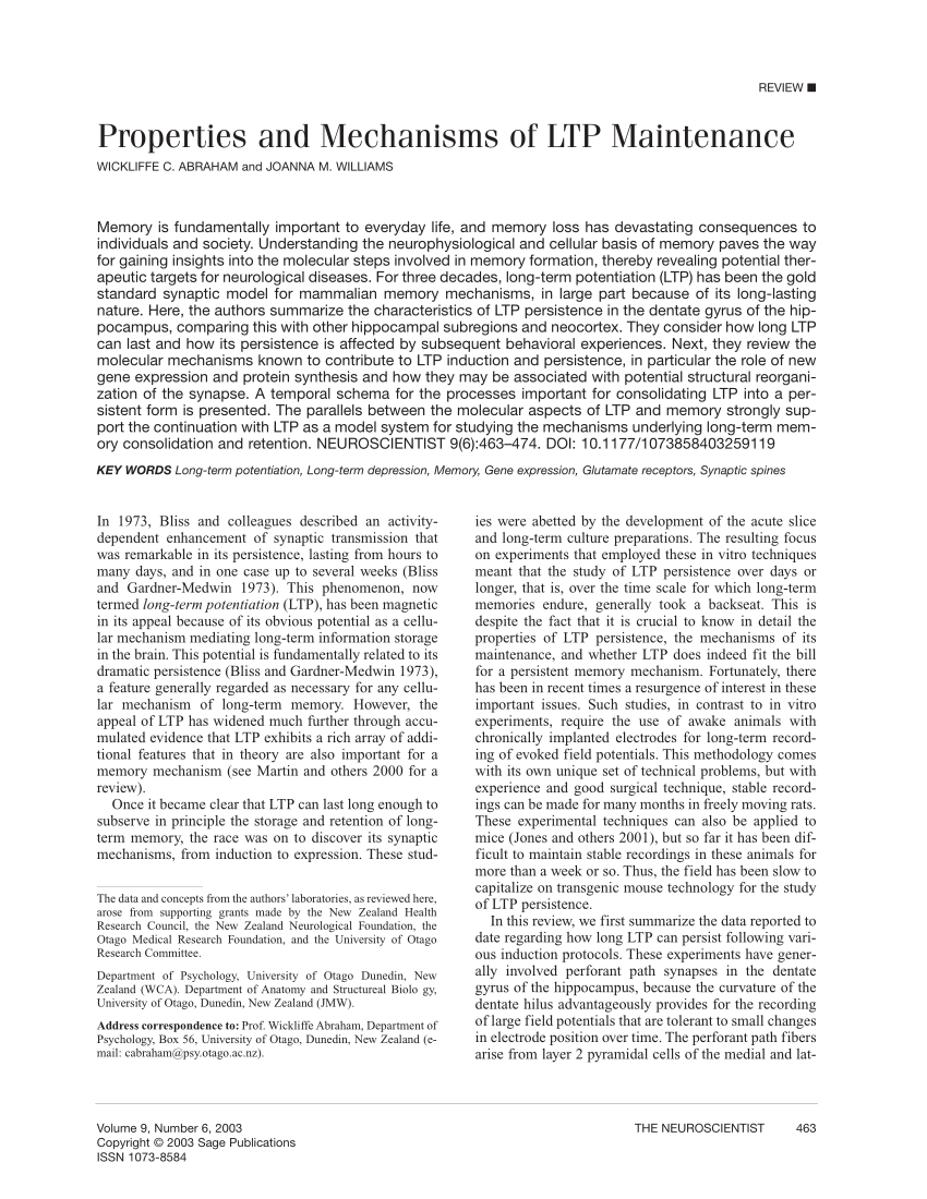 Pdf Properties And Mechanisms Of Ltp Maintenance