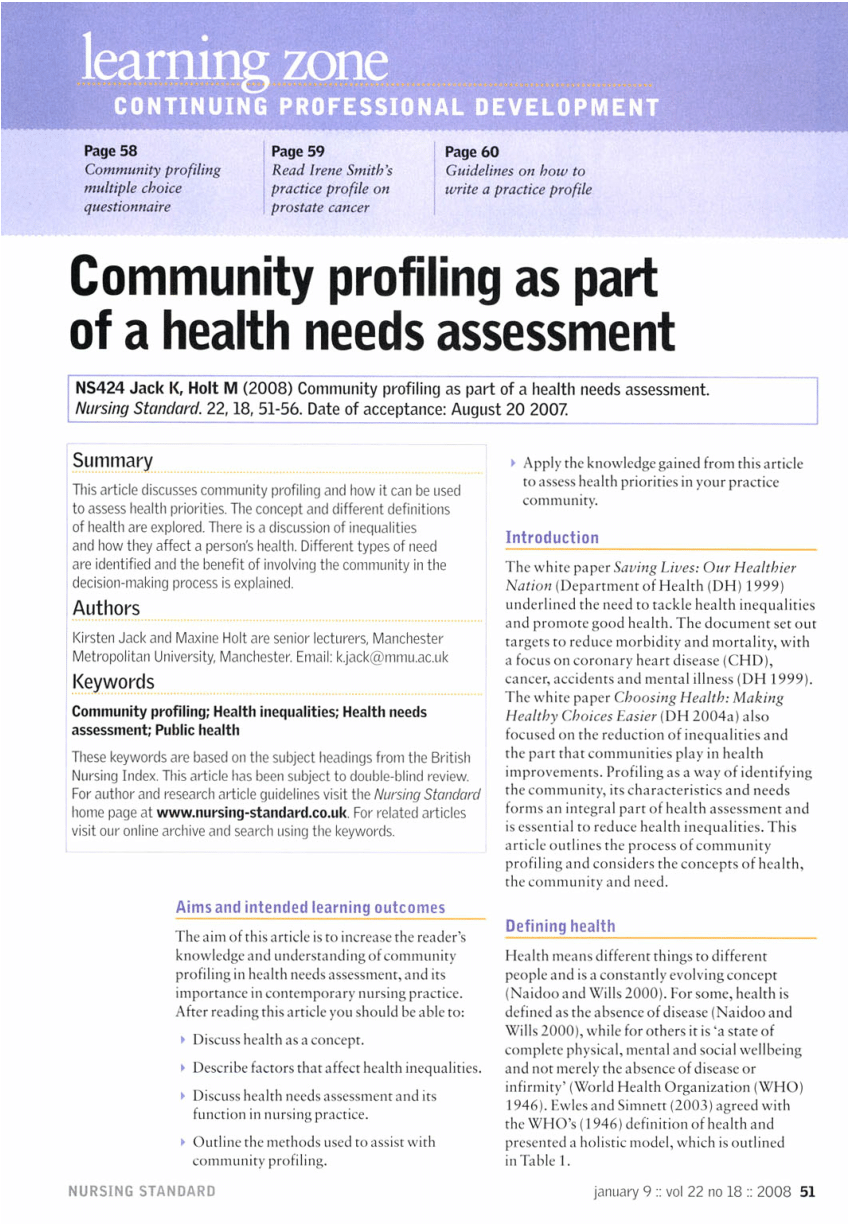 community health profile essay
