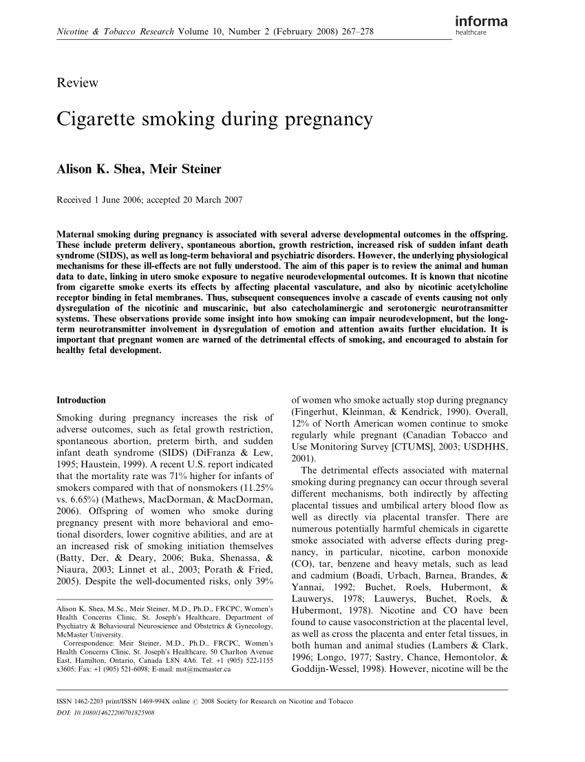 thesis on smoking during pregnancy