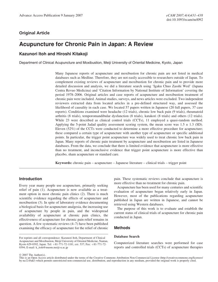 Pdf Acupuncture For Chronic Pain In Japan A Review