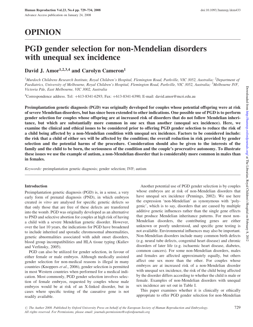 Pdf Pgd Gender Selection For Non Mendelian Disorders With - 