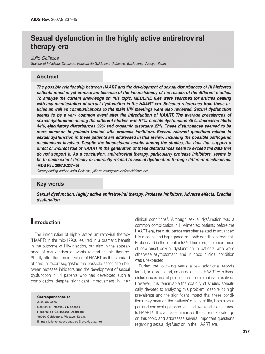 PDF Sexual dysfunction in the highly active antiretroviral