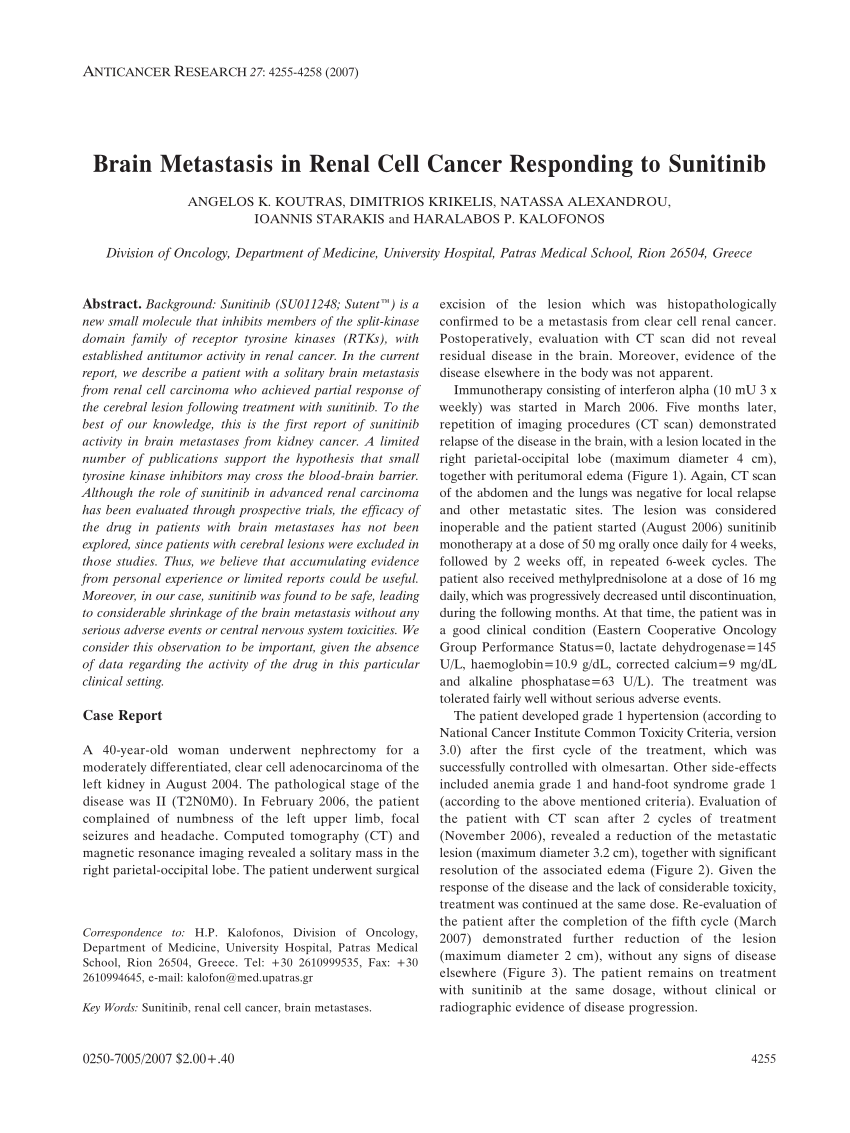 Cancel Thespian Mustache PDF) Brain metastasis in renal cell cancer responding to sunitinib