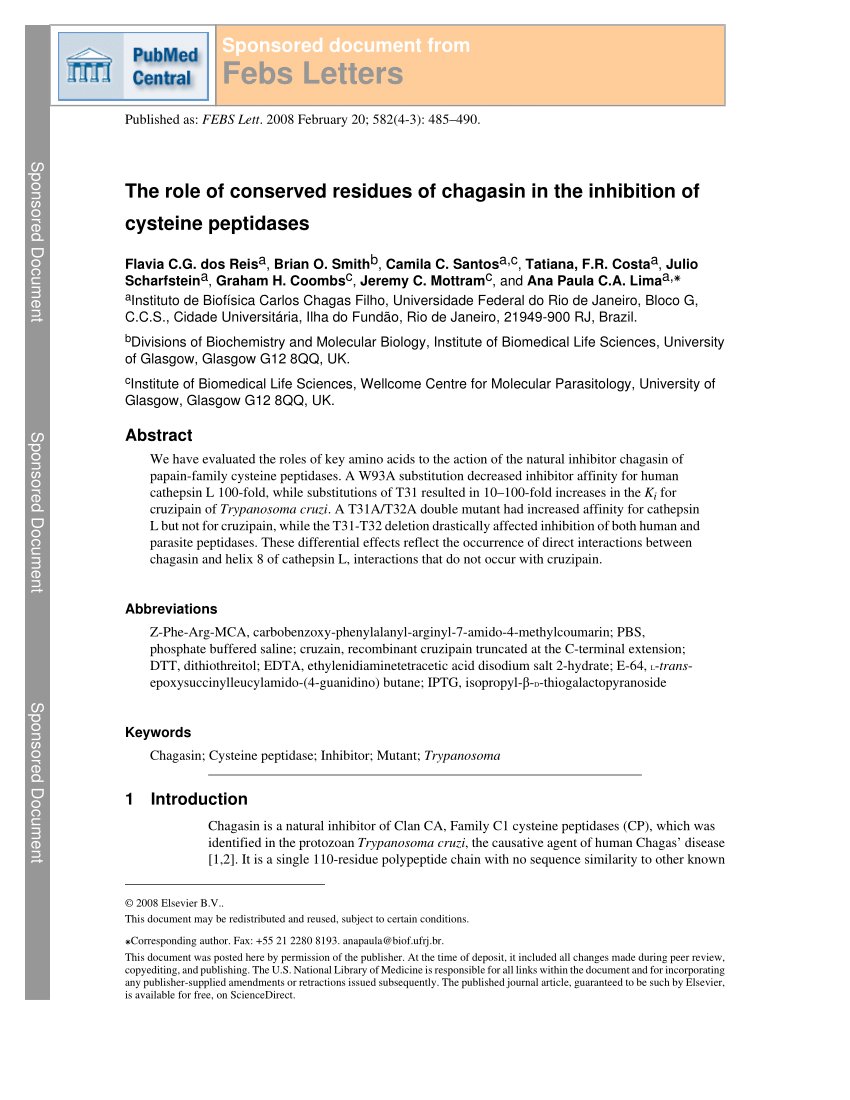 PDF) The role of conserved residues of chagasin in the inhibition