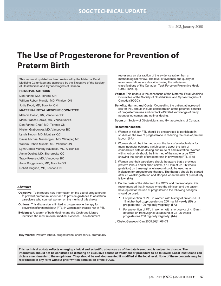 Pdf The Use Of Progesterone For Prevention Of Preterm Birth