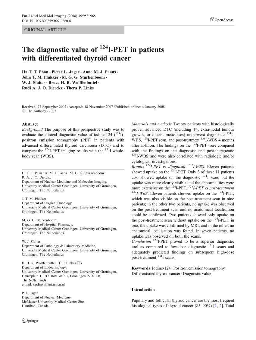 Pdf The Diagnostic Value Of I 124 Pet In Patients With Differentiated Thyroid Cancer