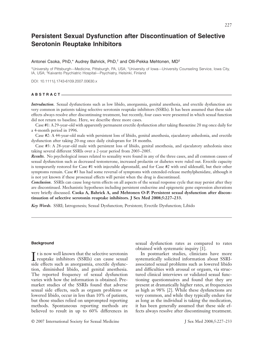 PDF Persistent Sexual Dysfunction after Discontinuation of