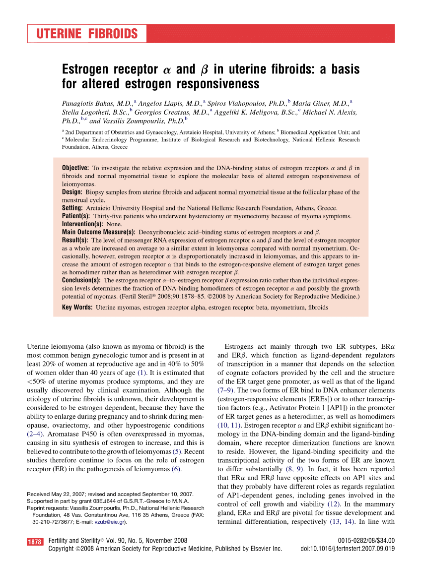 Pdf Estrogen Receptor Alpha And Beta In Uterine Fibroids A Basis For Altered Estrogen Responsiveness